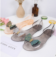 New Summer Butterfly-knotted Sandals Flat-soled Transparent Plastic Shoes