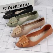 Summer flat bottomed pointed solid color square buckle casual sandals