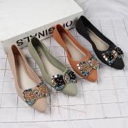Summer new pointed metal Beaded flat bottomed women's sandals