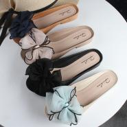 New solid color bow slippers